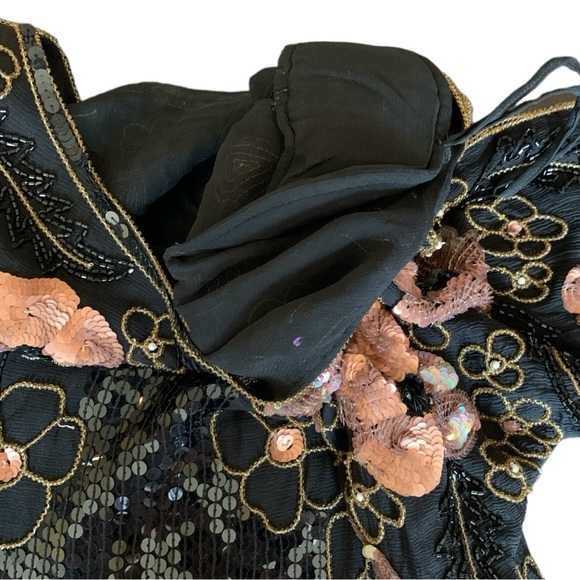 Vintage Beaded Sequin Silk Dress Size Large - Picture 11 of 16